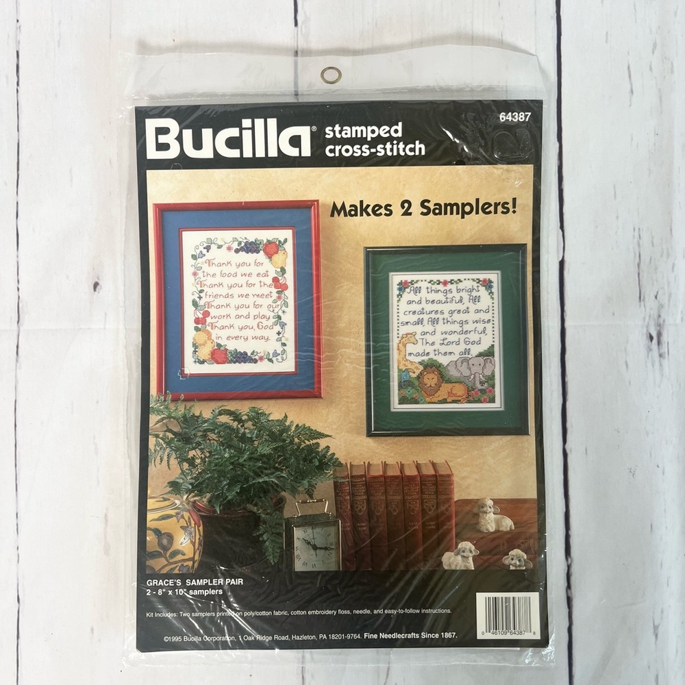 VTG 1995 Bucilla Grace’s Sampler Pair Stamped Cross Stitch Kit NIP Sealed 2-Pack